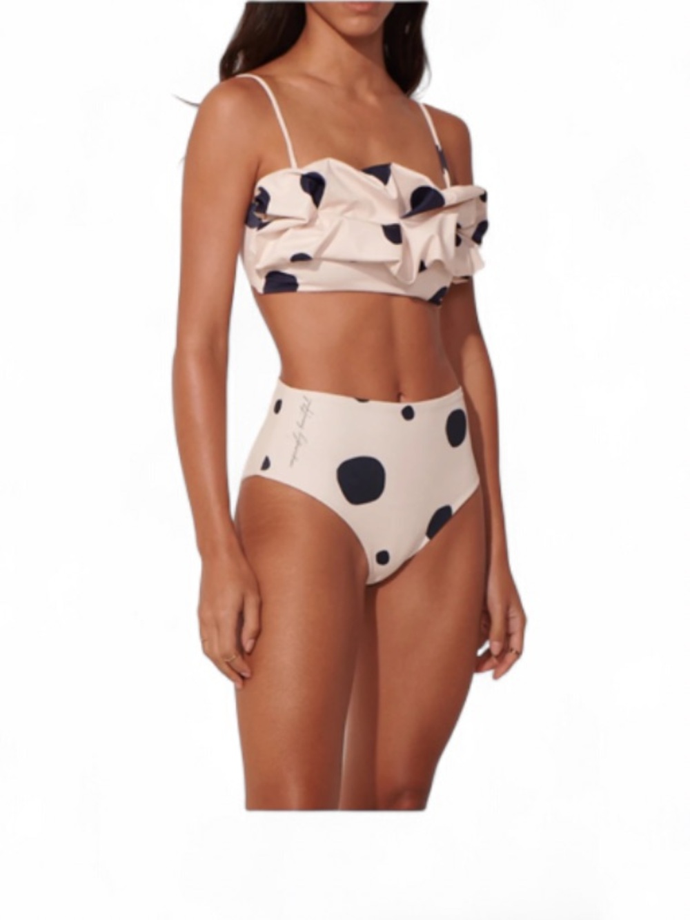 High-Waist Polka Dot Bikini Bottom - Cream & Black/Dark Navy